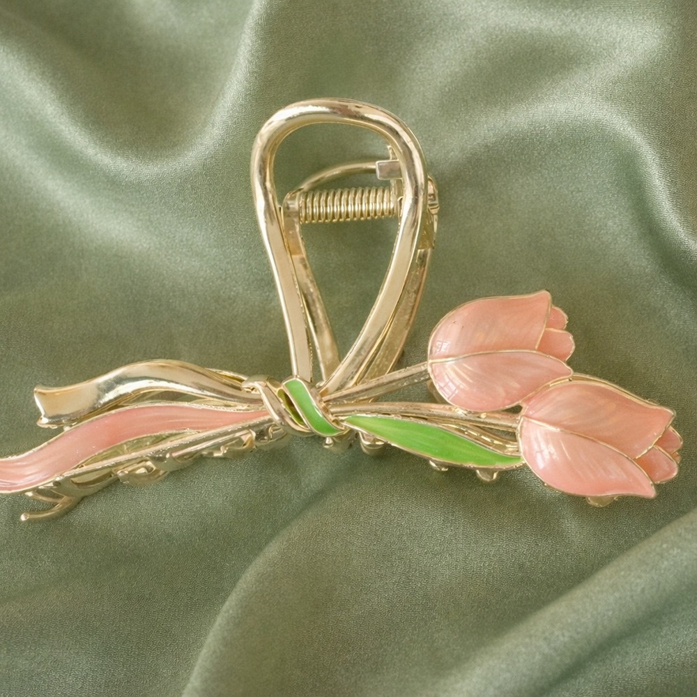 Pink Tulip Metal Enamel Hair Clip - Picture 4 of 4